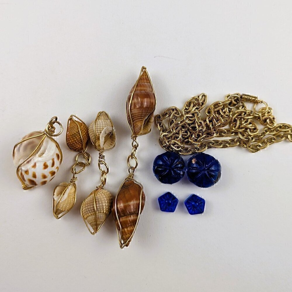Wire-Wrapped Seashell Charms & Gold Chain